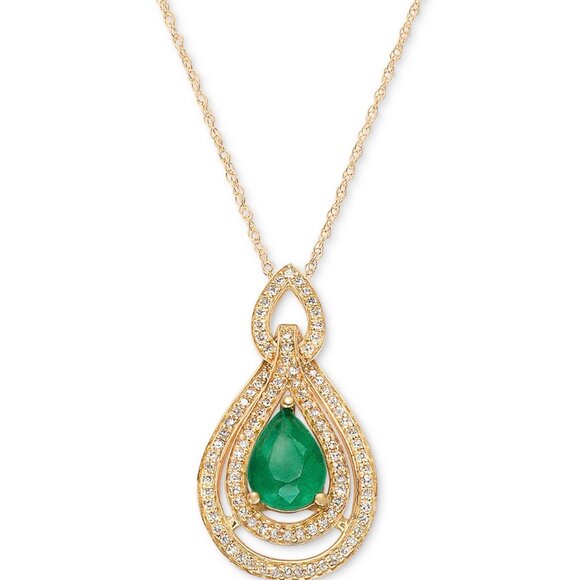 Emerald (1-1/4 ct. t.w.) & Diamond (1/4 ct. t.w.) 18" Pendant Necklace in 14k gd - Picture 1 of 6
